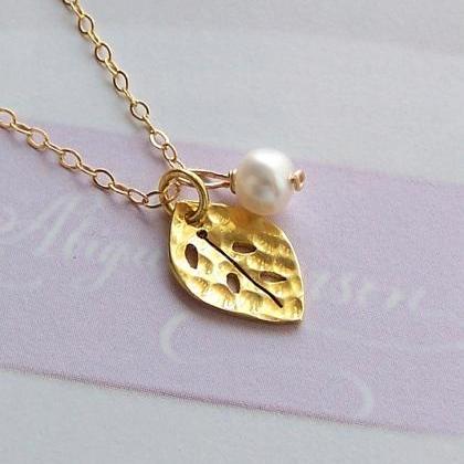Gold Leaf Necklace, Leaf Pendant, 14k Gold Filled Chain, Genuine ...